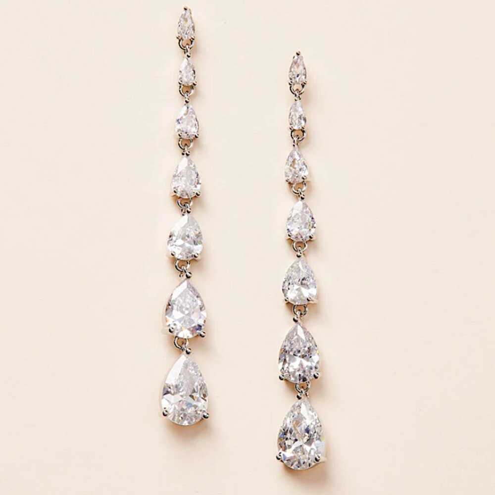 NEW ~ Anthropologie BHLDN, "Celine" Statement Graduated Droplet CZ Earrings